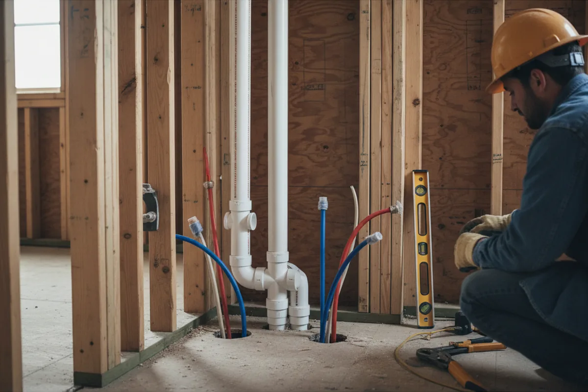 Drain and supply rough-in during Sump Pump Repair in New Market